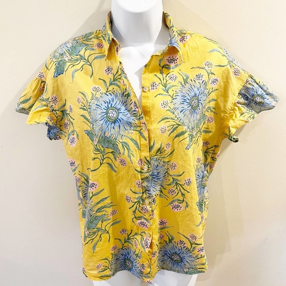 Madewell Ruffle Button Down Shirt Paint Blooms XXS